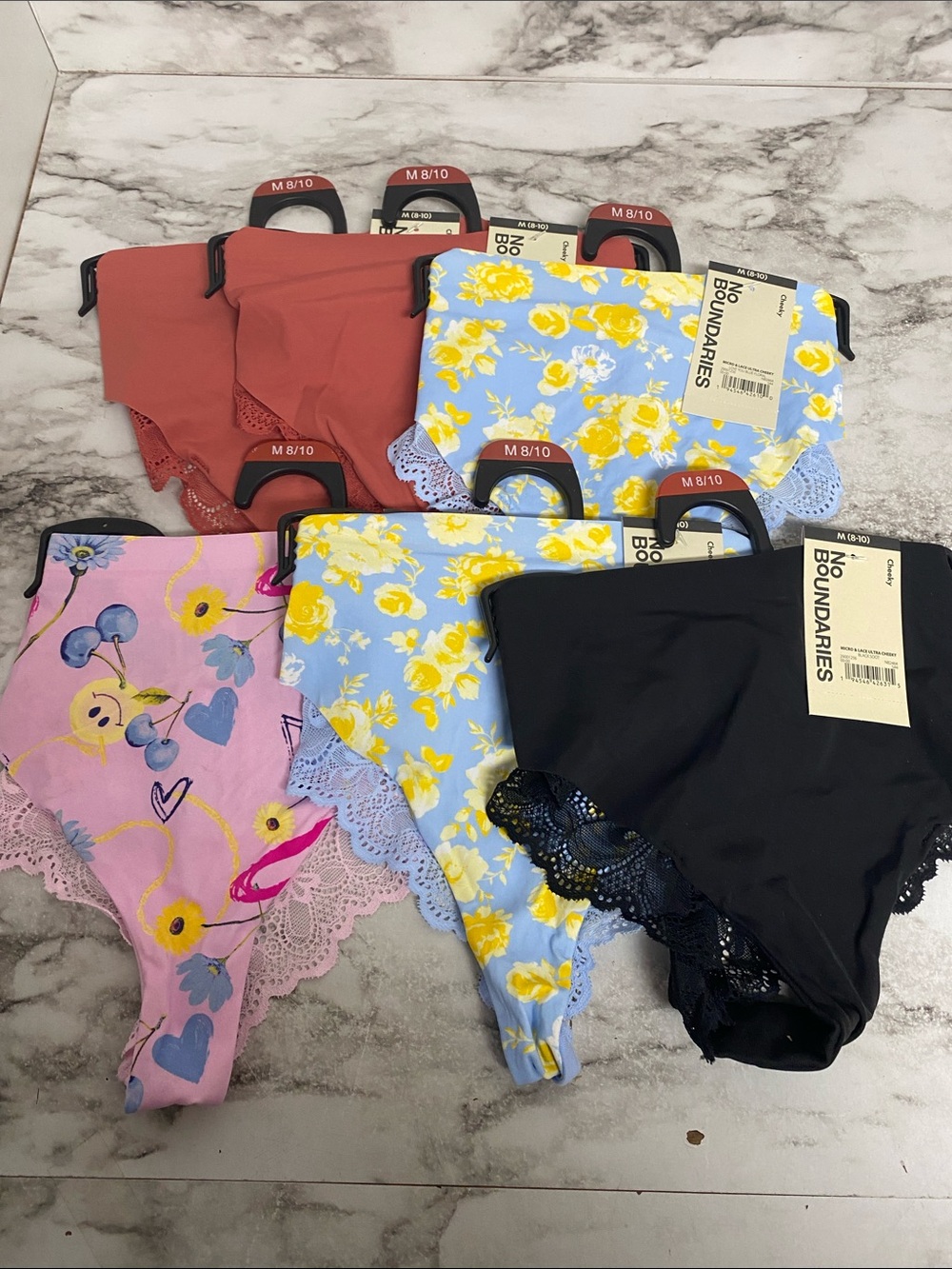 No Boundaries Floral & Solid Lace-Trim Panties - Blue, Pink, Black, Coral